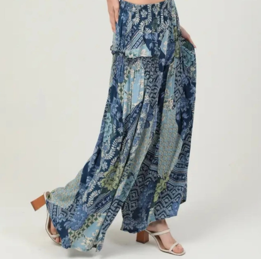 Angie Blue and Green Wide Leg Pants