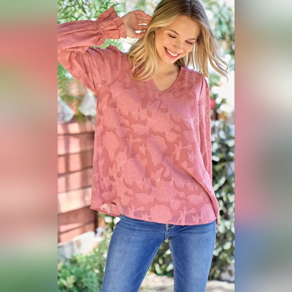 Floral Pink V-Neck Women's Top