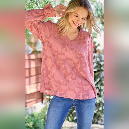 Floral Pink V-Neck Women's Top