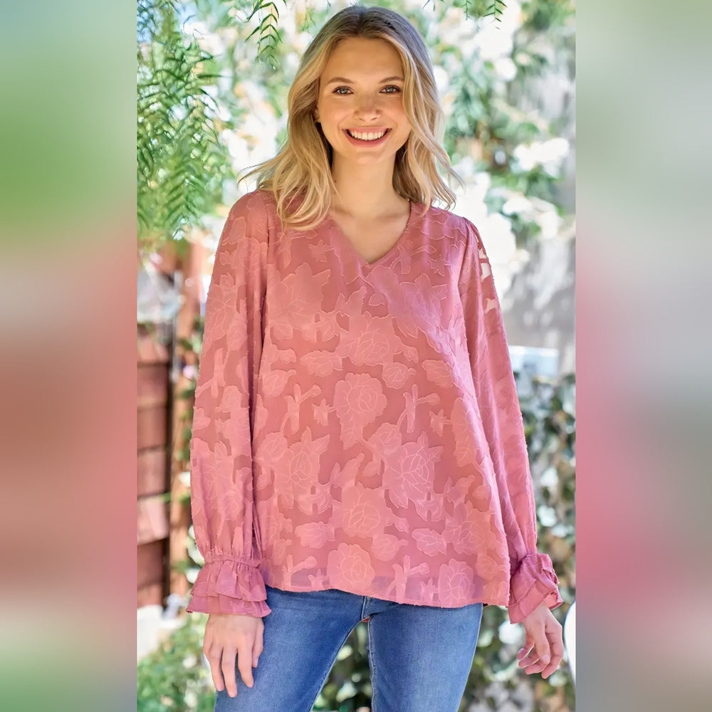 Floral Pink V-Neck Women's Top