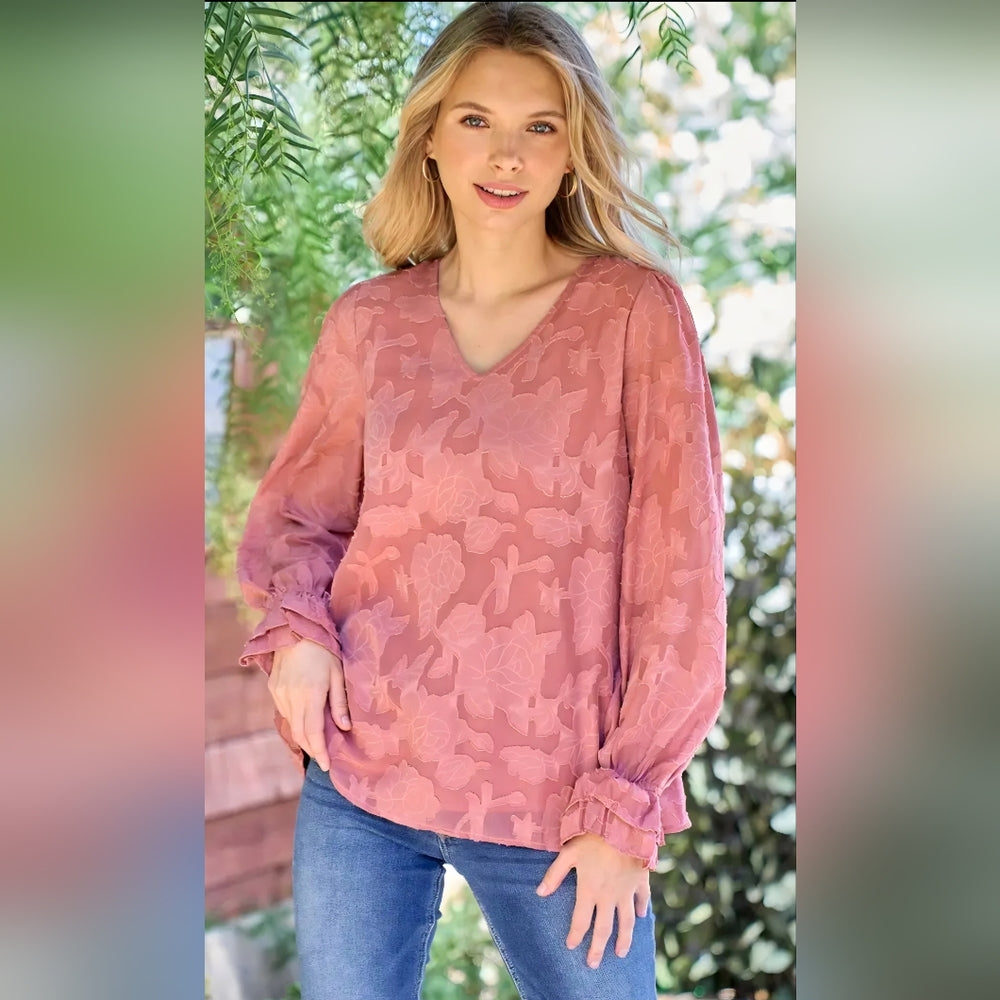 Floral Pink V-Neck Women's Top