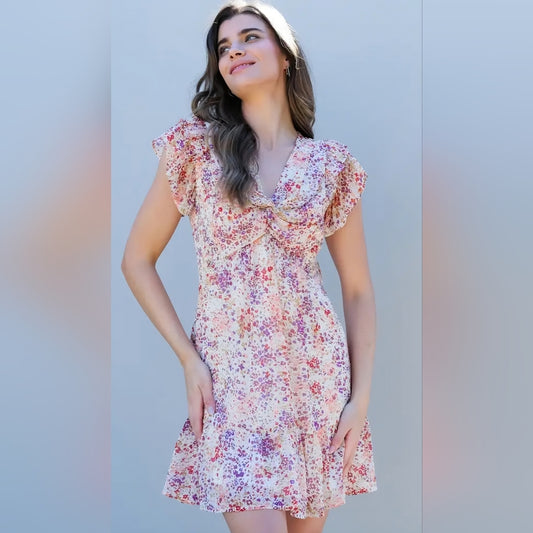 Floral Ruffle Sleeve Dress