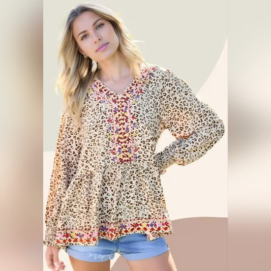 Leopard Print V-Neck Blouse