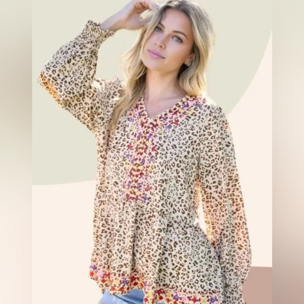 Leopard Print V-Neck Blouse