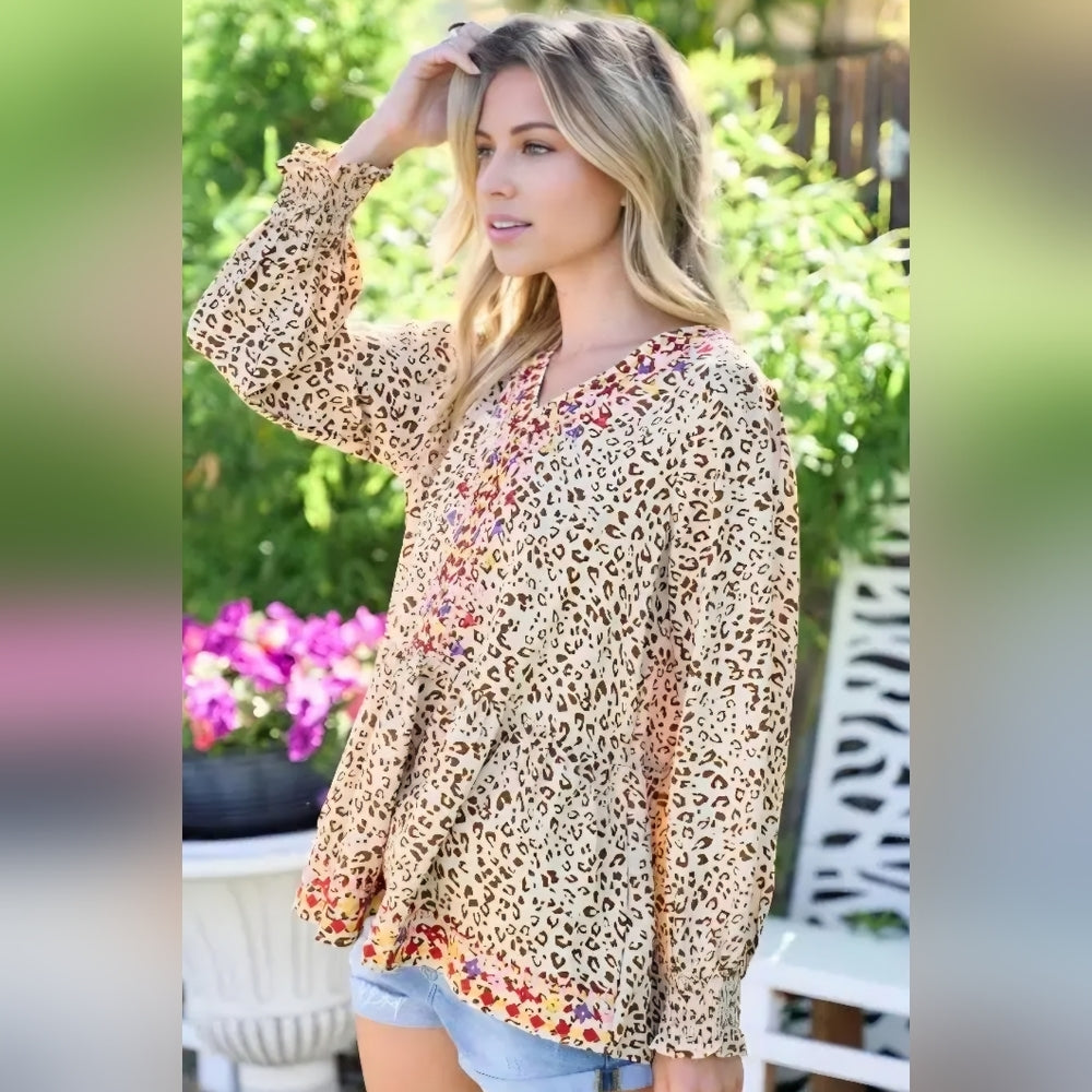 Leopard Print V-Neck Blouse