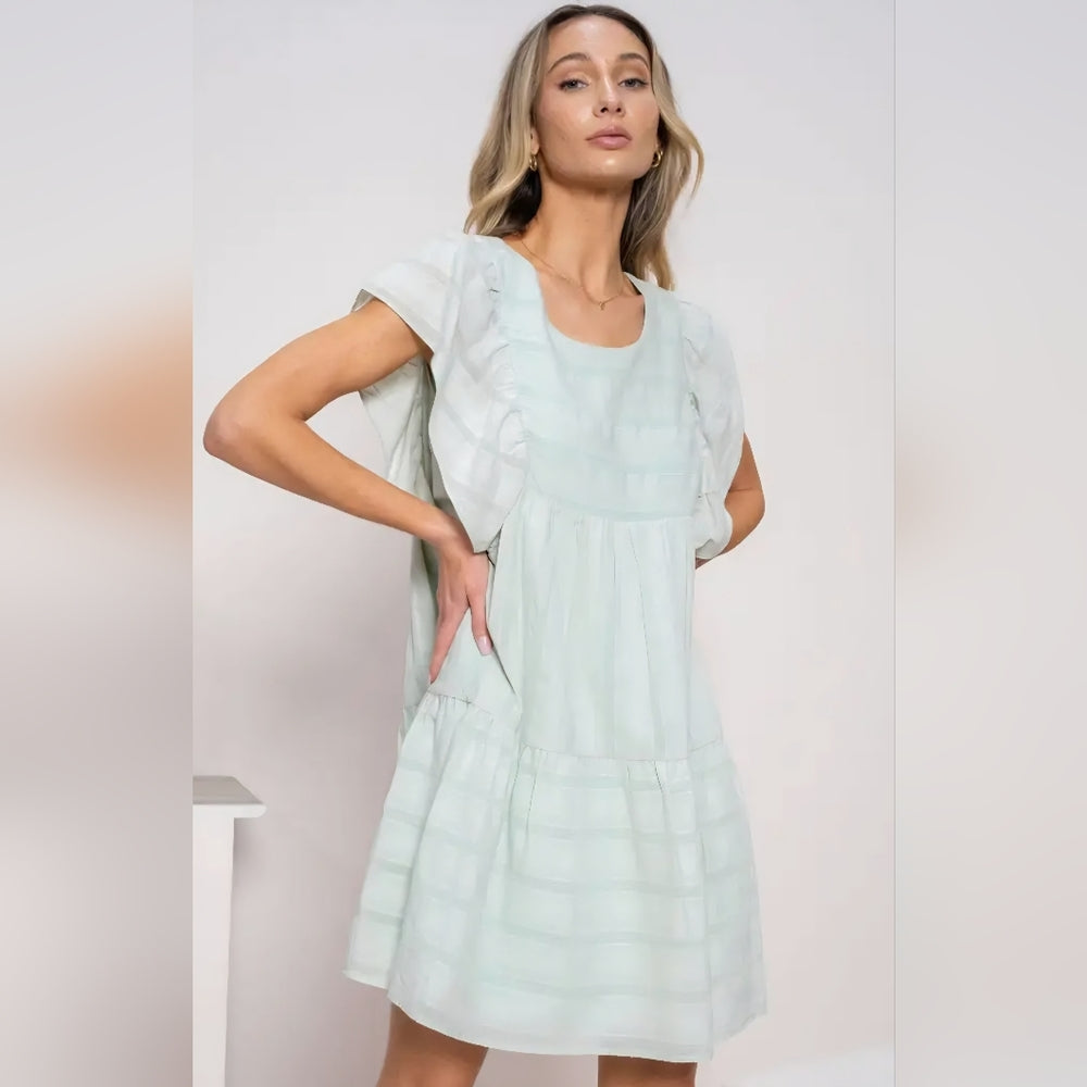Elegant Light Blue Ruffle Dress