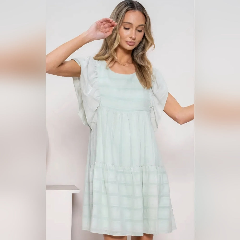 Elegant Light Blue Ruffle Dress