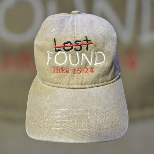 Tan Embroidered Cap with  Luke 15:24