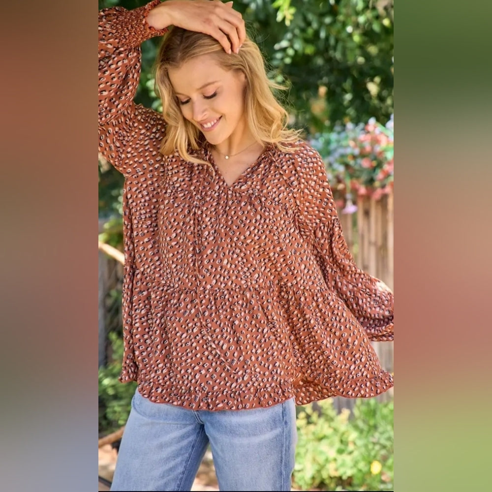 Women's Brown Patterned Blouse
