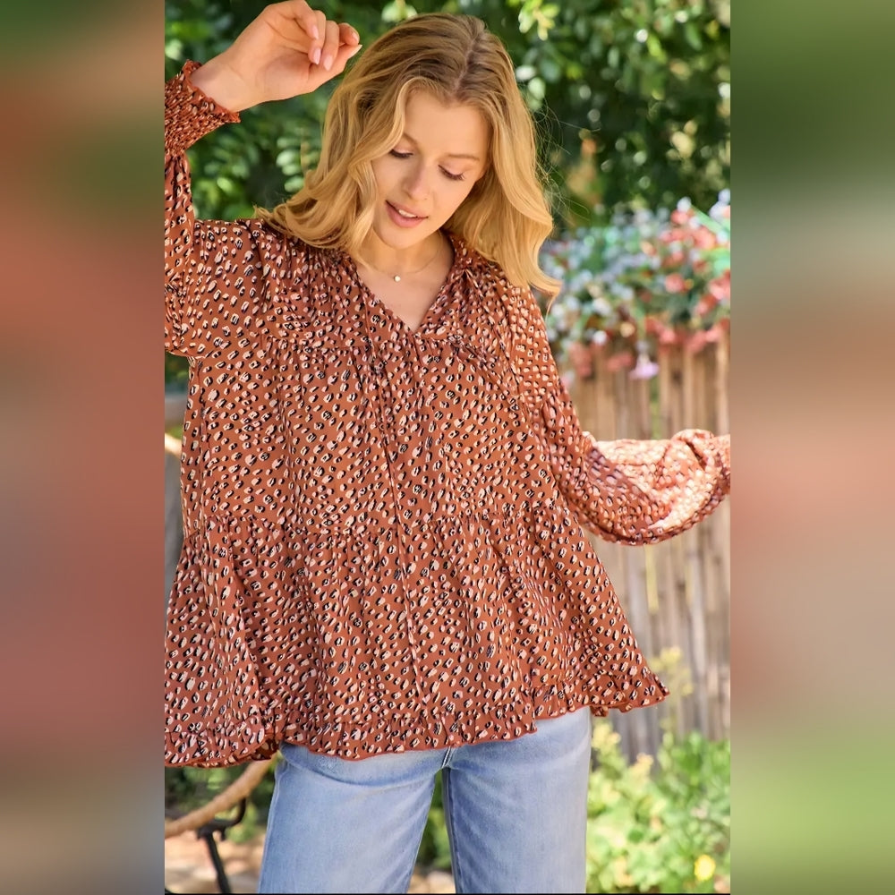 Women's Brown Patterned Blouse
