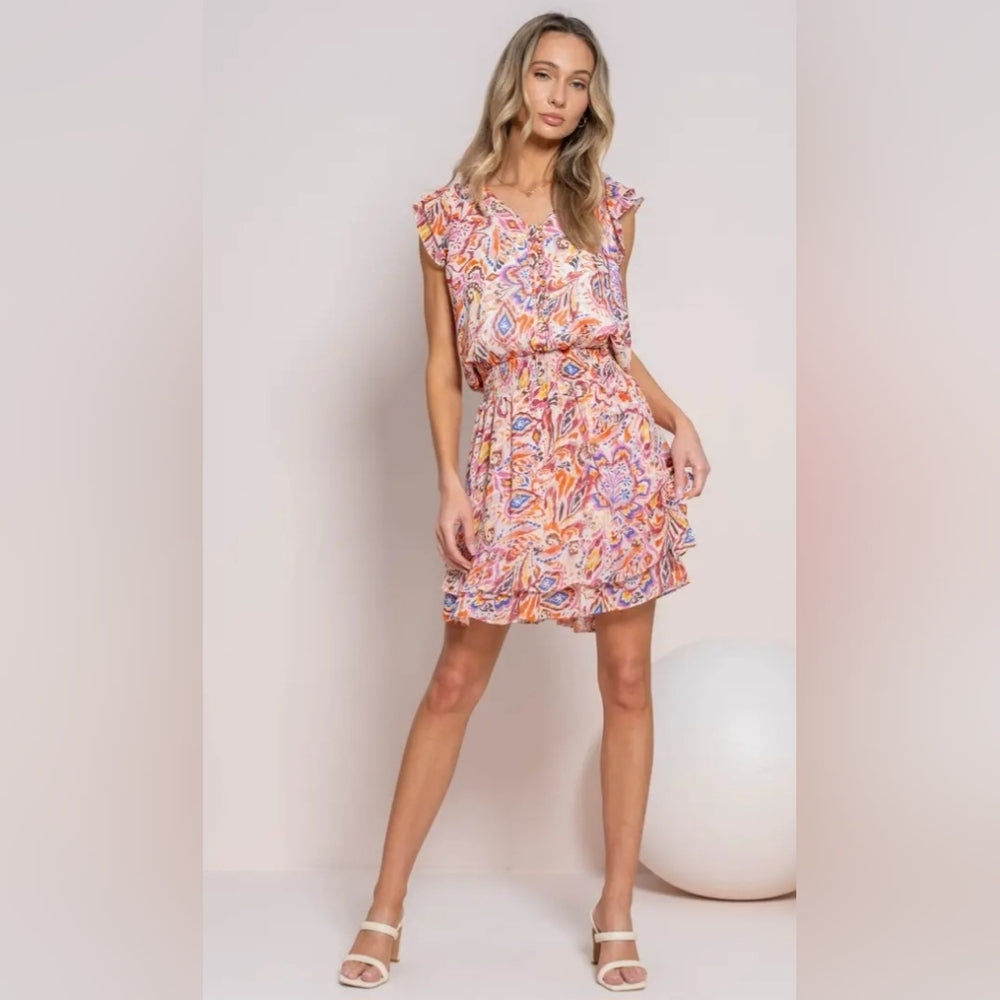 Floral Print Ruffle Sleeve Dress