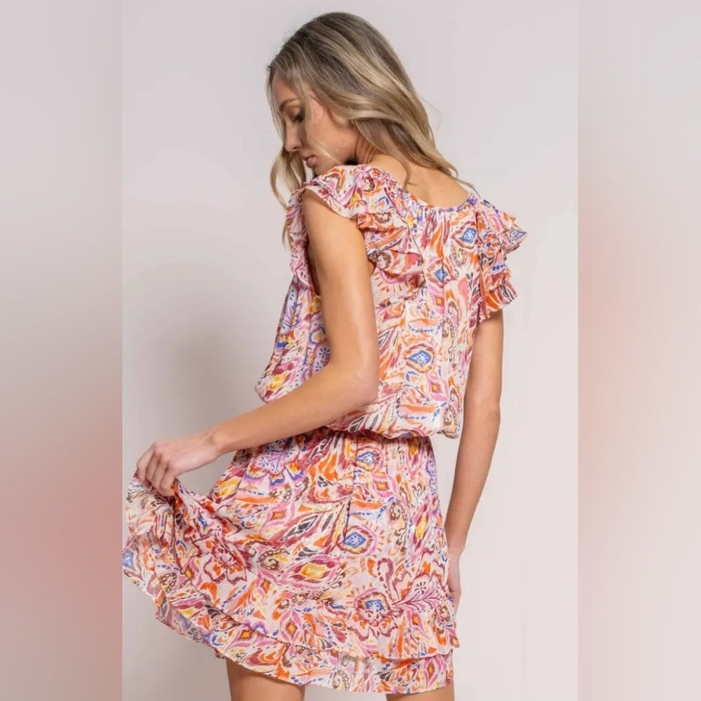 Floral Print Ruffle Sleeve Dress