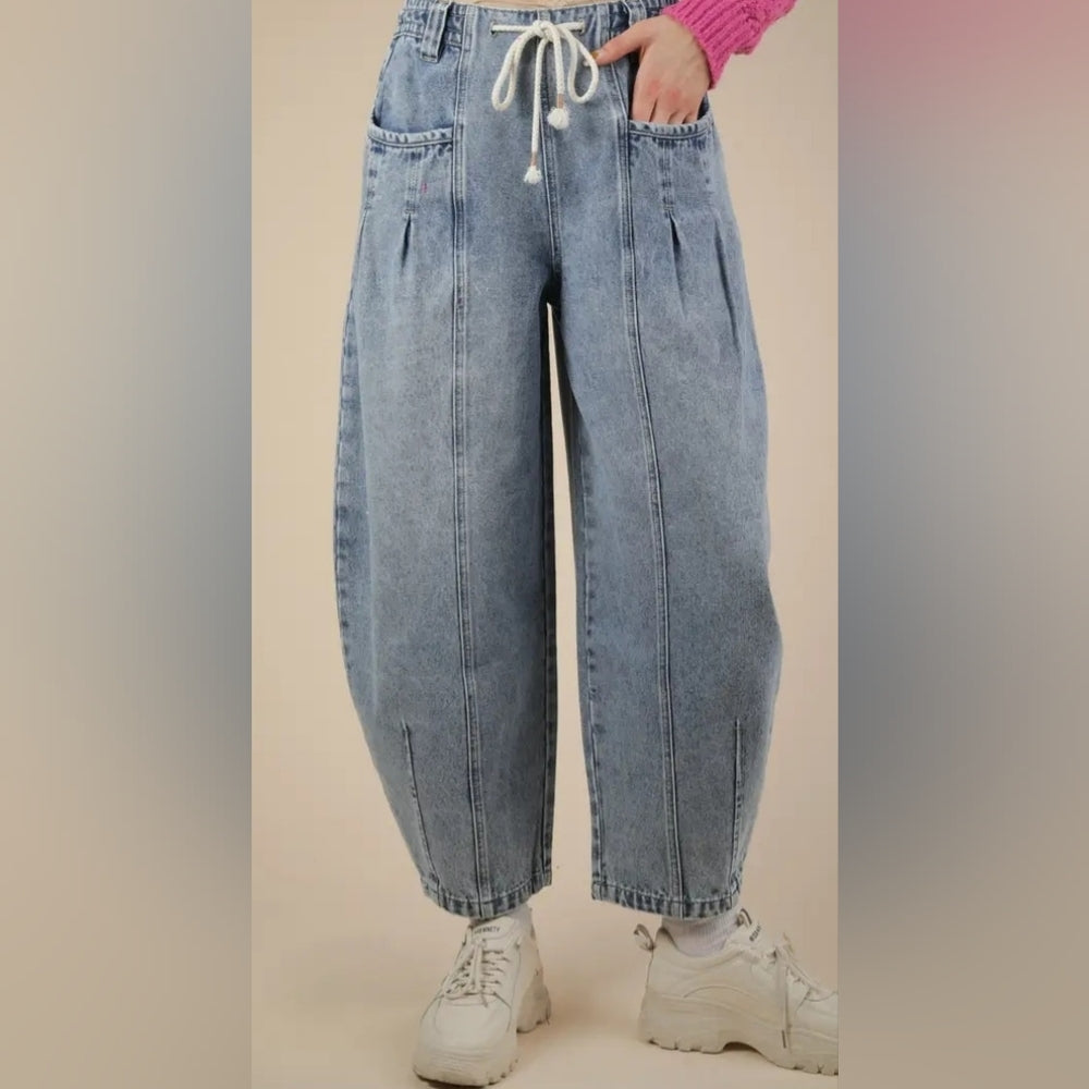 Wash Denim Barrel Jeans