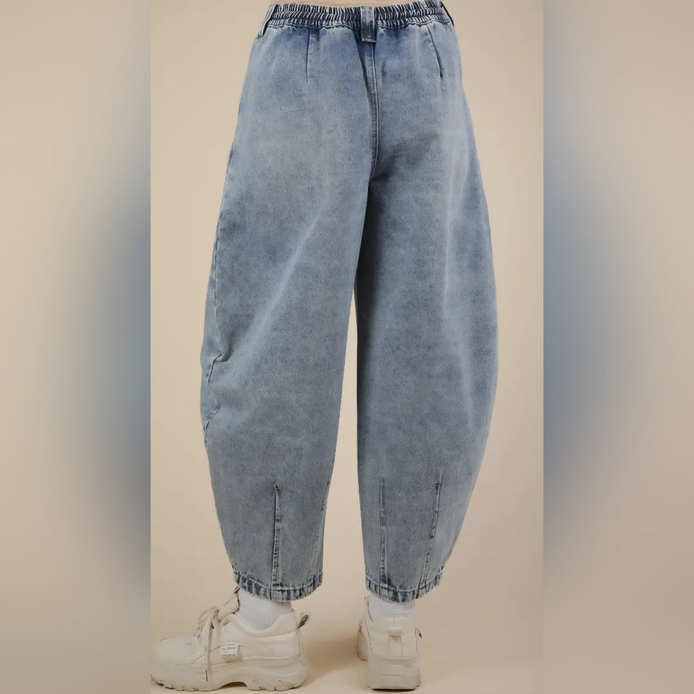 Wash Denim Barrel Jeans
