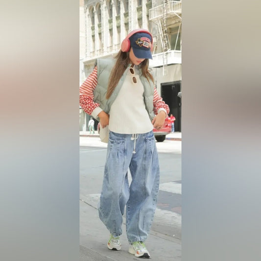 Wash Denim Barrel Jeans