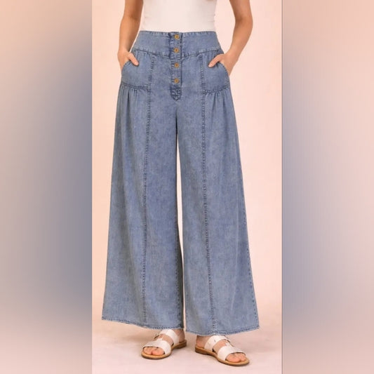 Mineral Wash Chambray Wide Leg Pants