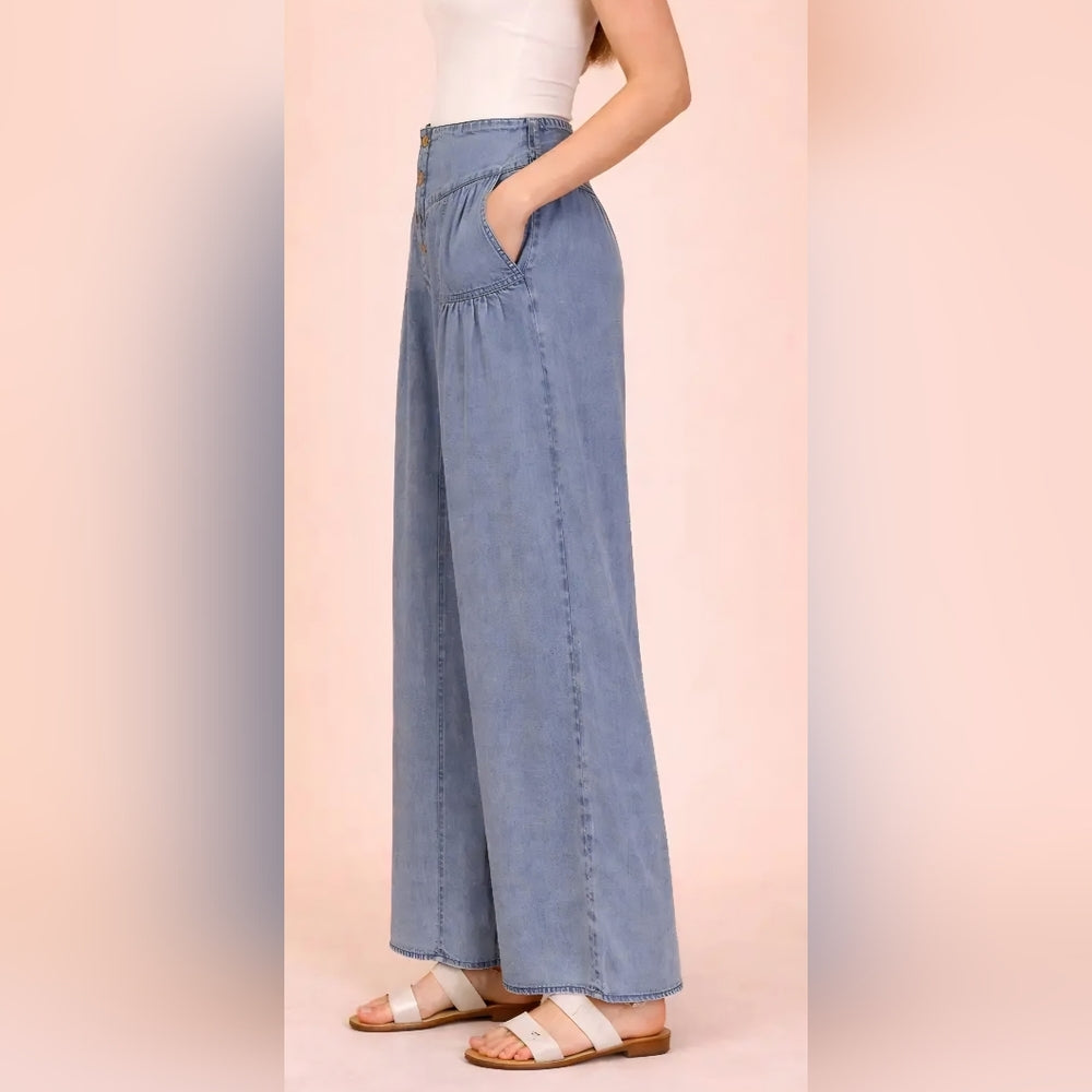 Mineral Wash Chambray Wide Leg Pants