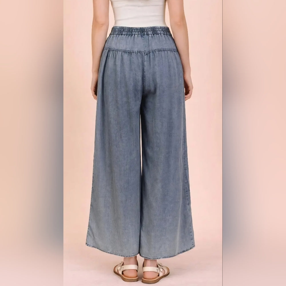 Mineral Wash Chambray Wide Leg Pants