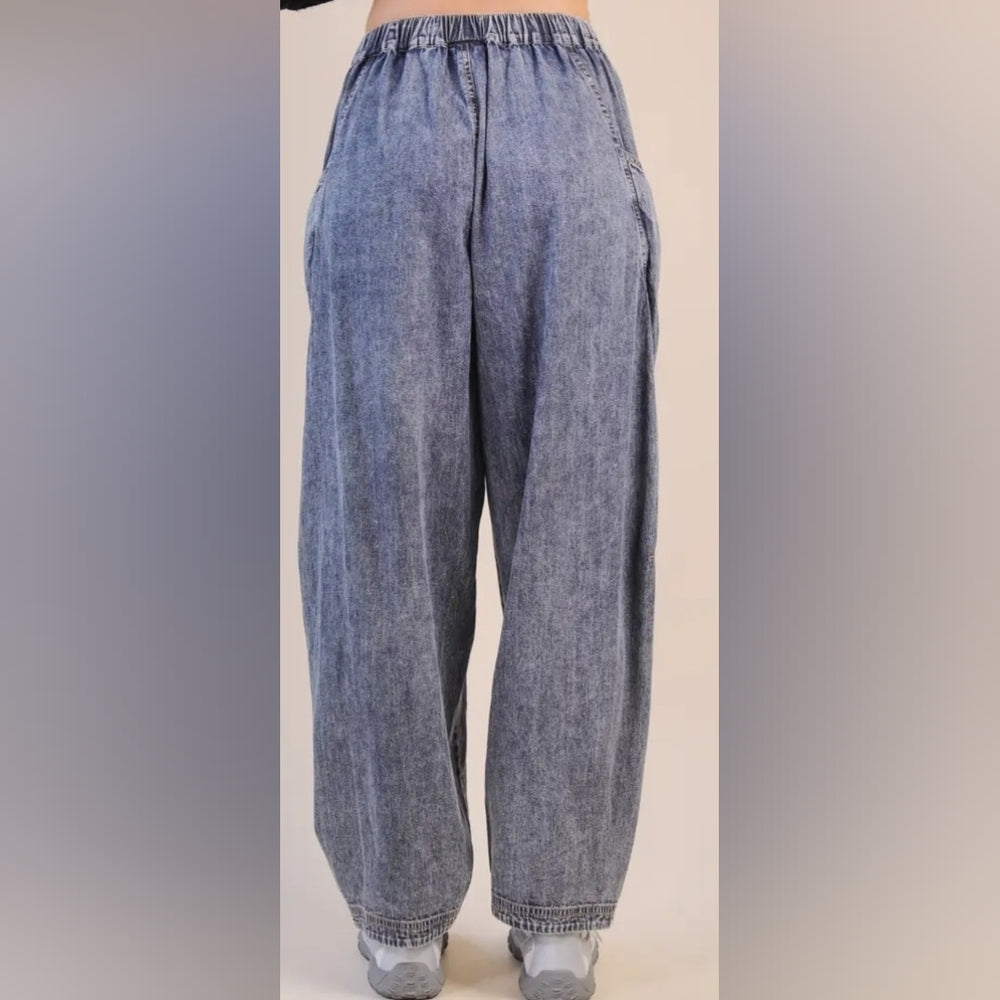 Washed Woven Casual Barrel Pants
