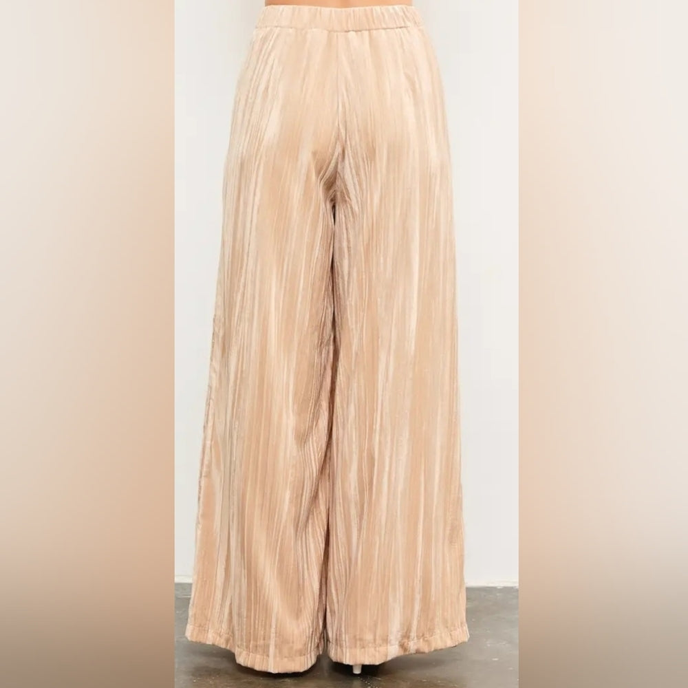 Beige Wide-Leg Pleated Pants