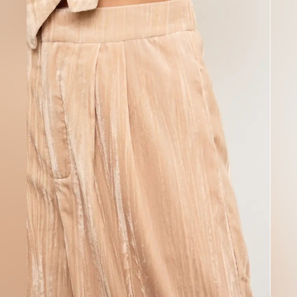 Beige Wide-Leg Pleated Pants