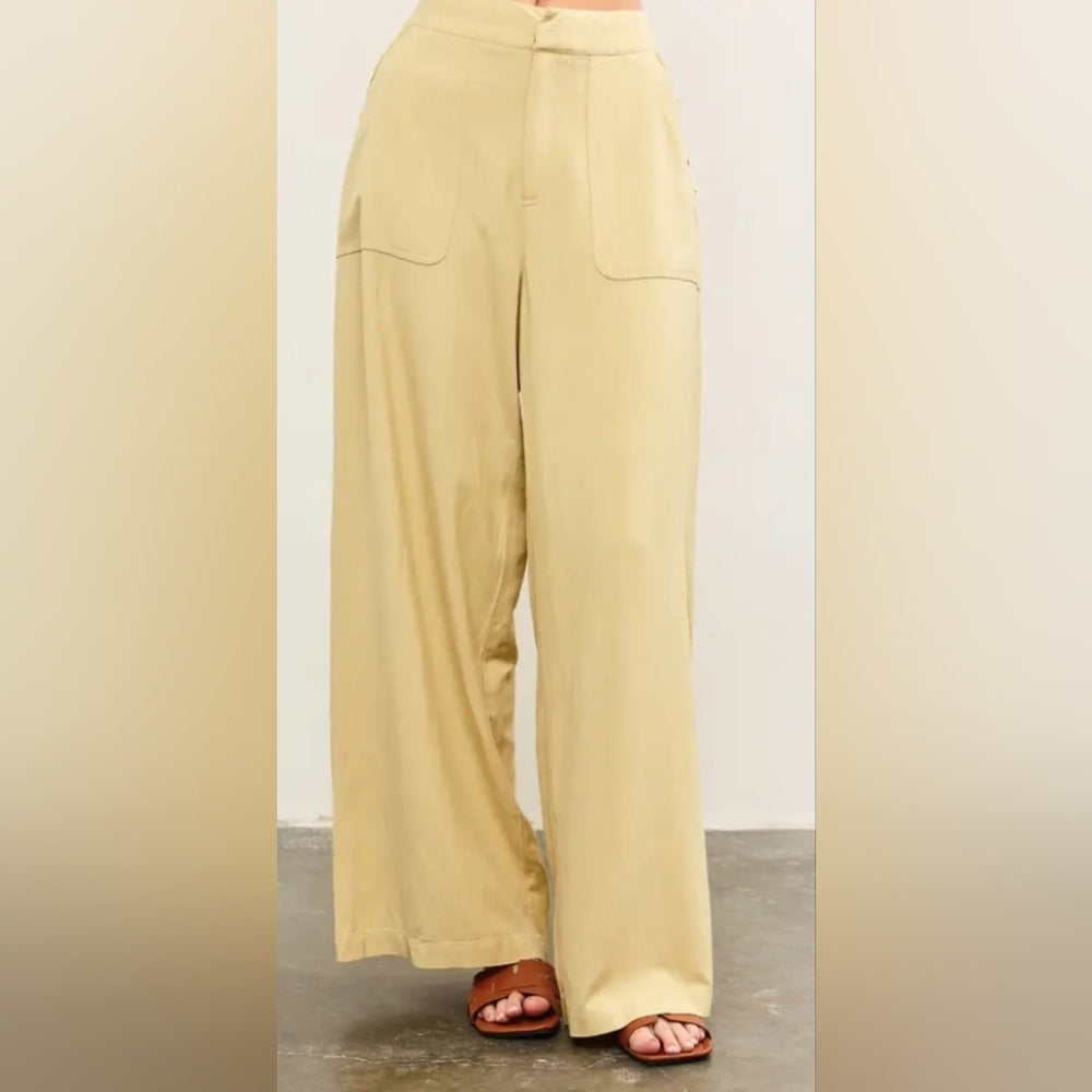 Cut Edge Waist Wide Leg Pants