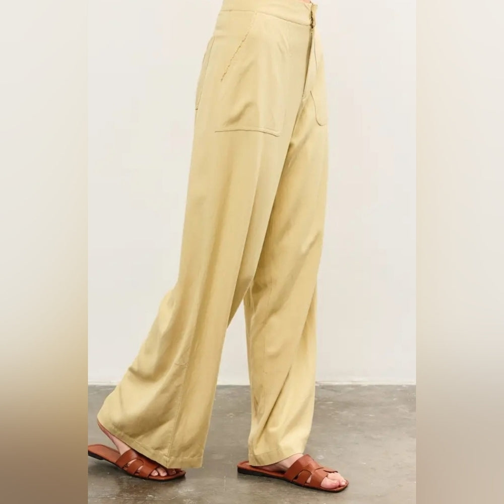 Cut Edge Waist Wide Leg Pants