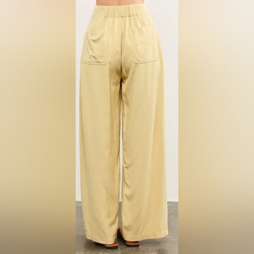 Cut Edge Waist Wide Leg Pants