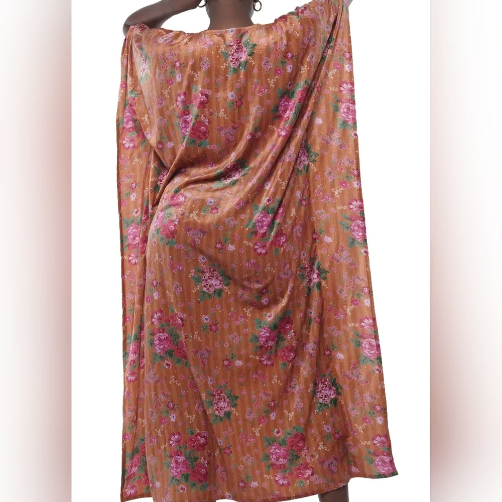 Floral Kaftan Dress with Pink Embroidery and headband