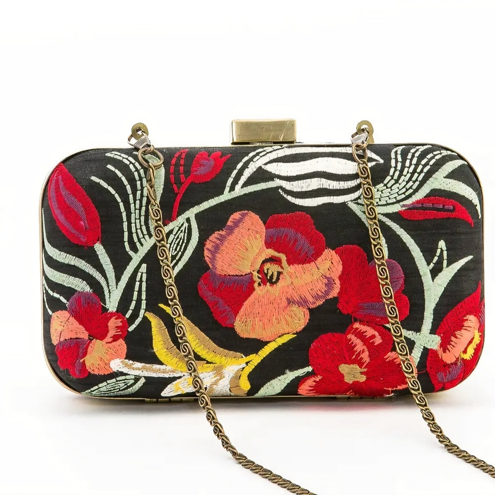 Floral Embroidered Clutch