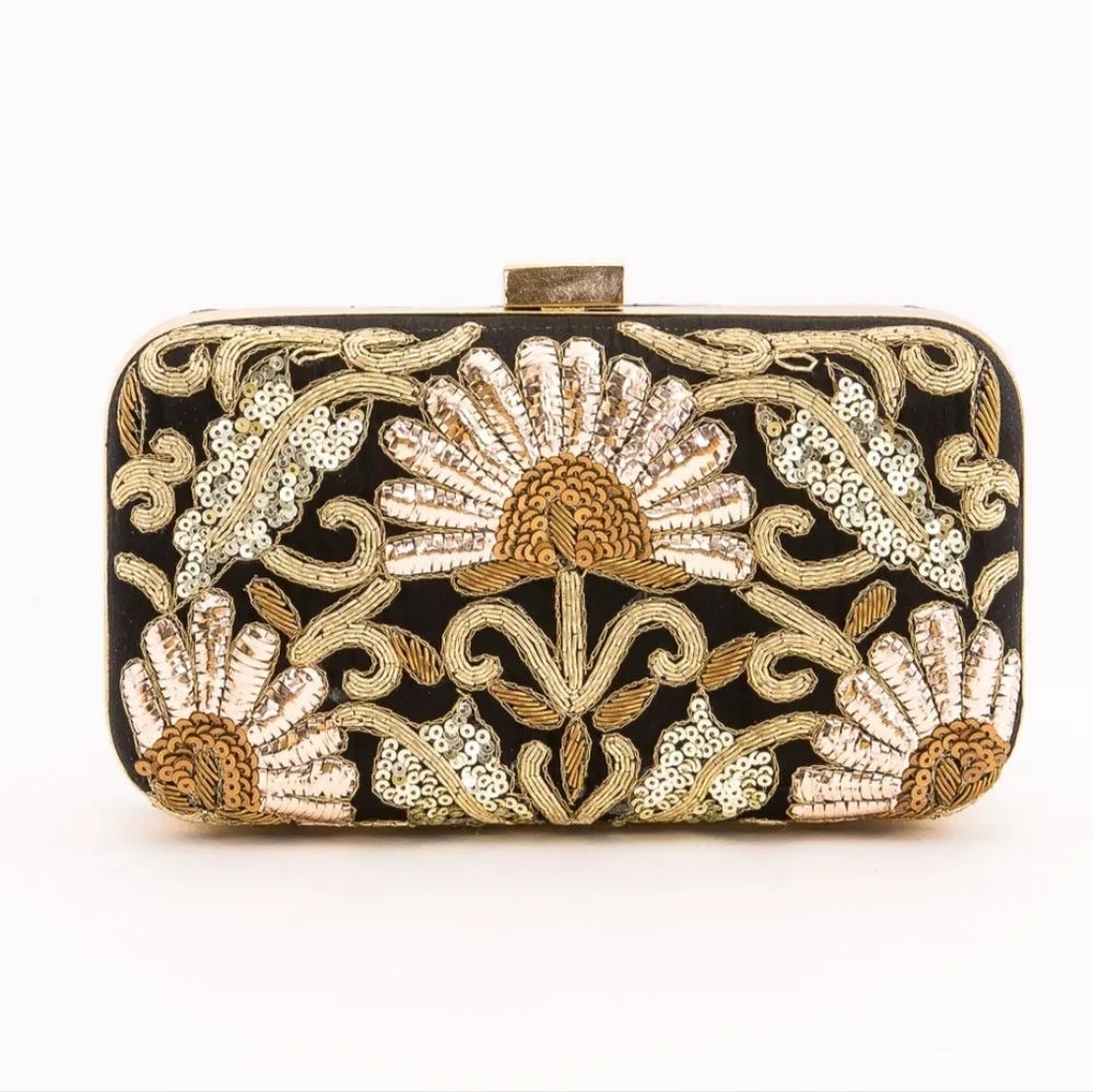 Elegant Floral Embroidered Clutch