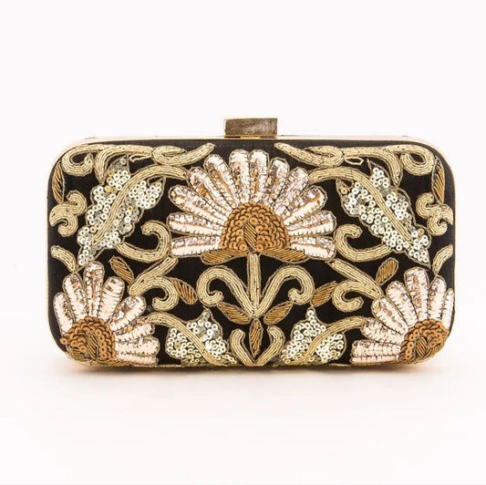 Elegant Floral Embroidered Clutch