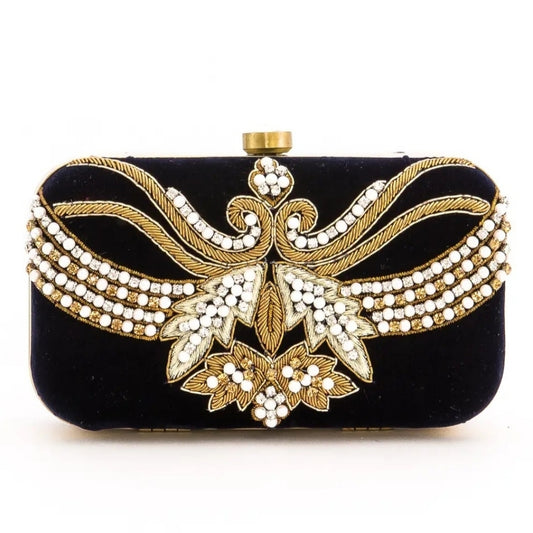 Dark Navy and Gold Embellished Clutch