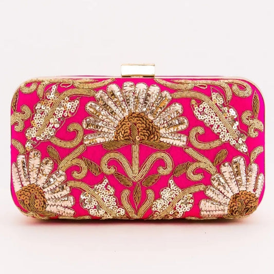 Embroidered Pink Clutch