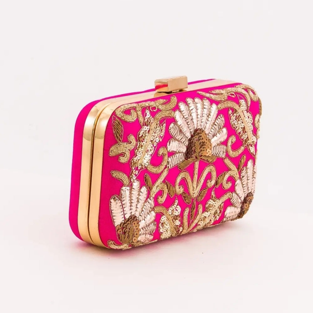 Embroidered Pink Clutch