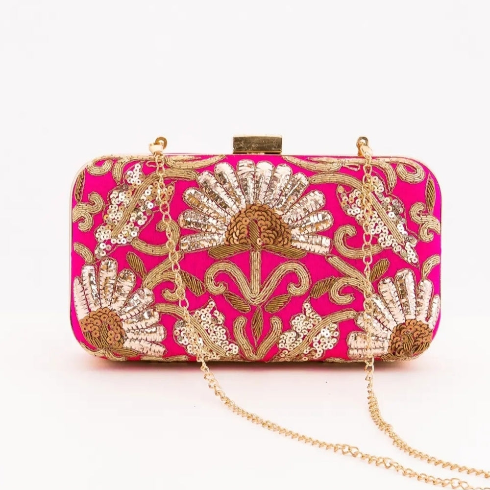 Embroidered Pink Clutch