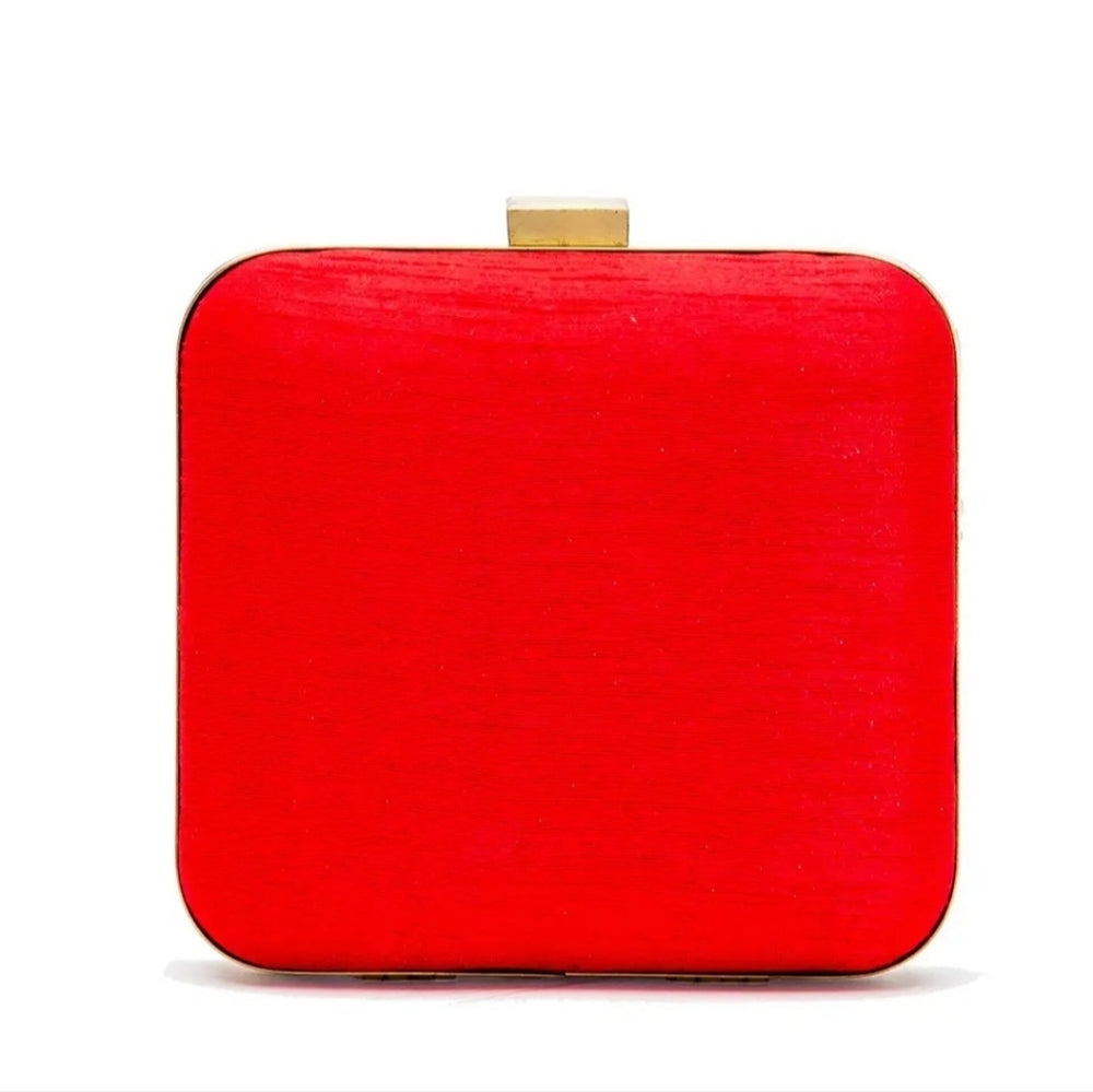 Vibrant Red Clutch with Gold Embroidery