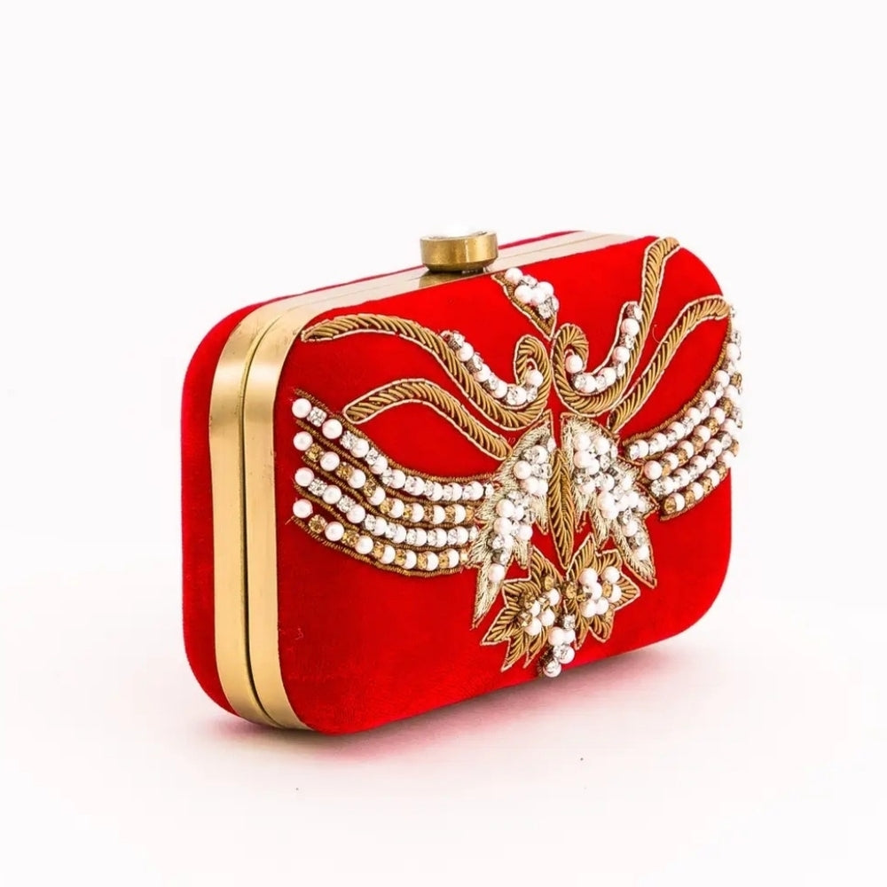 Elegant Red Clutch with Gold Embellishments