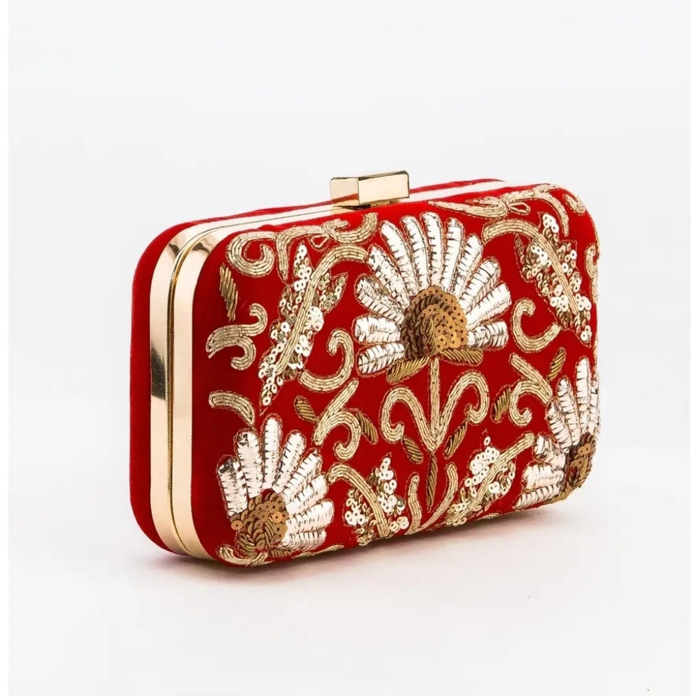Elegant Red and Gold Floral Clutch