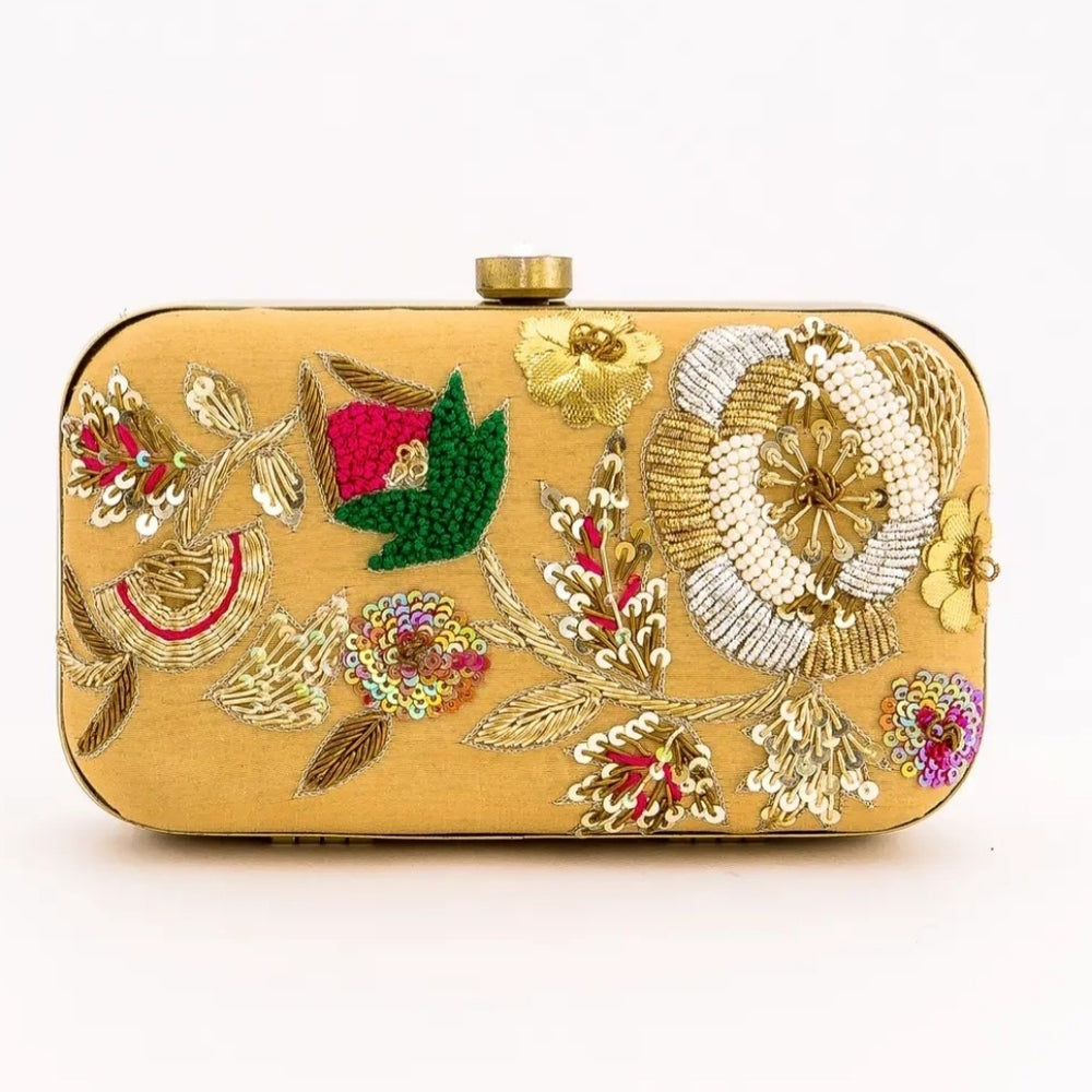 Embroidered Gold Clutch