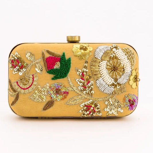 Embroidered Gold Clutch