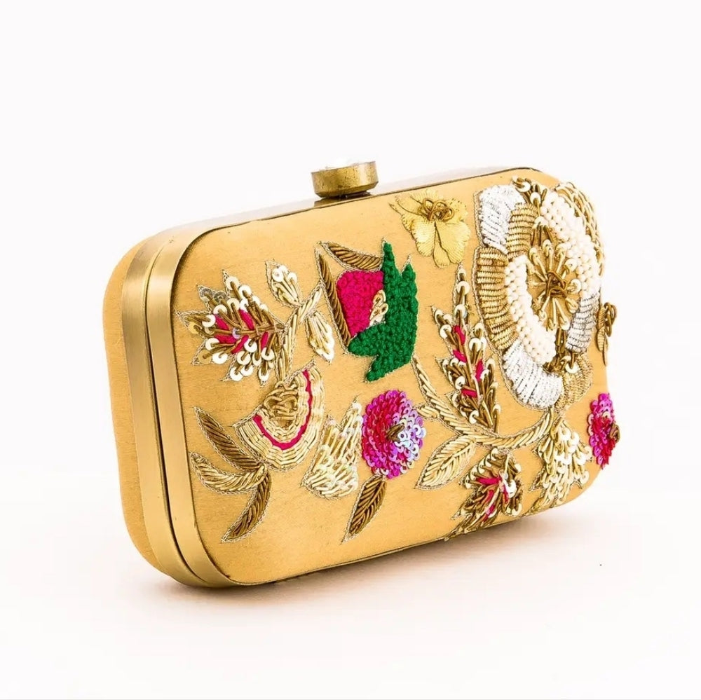 Embroidered Gold Clutch