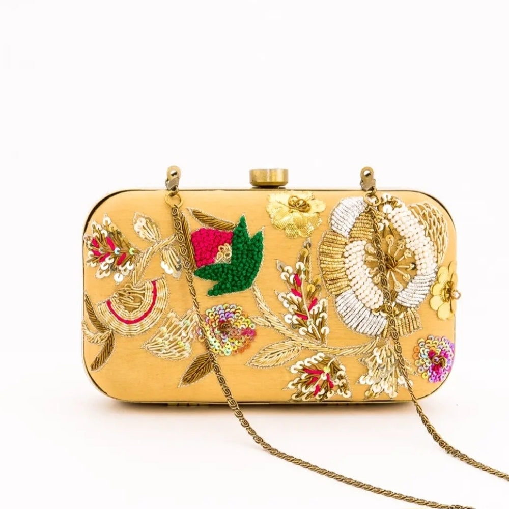 Embroidered Gold Clutch