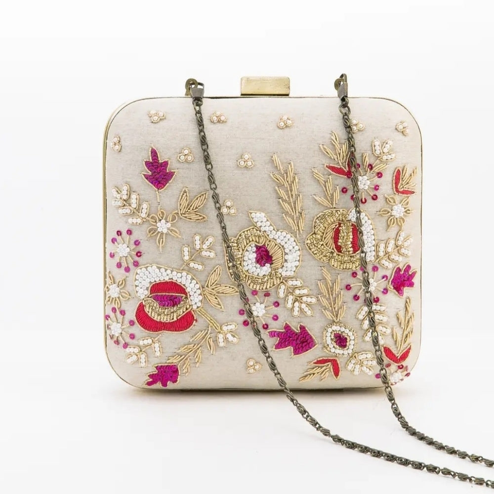 Floral Embroidered Clutch
