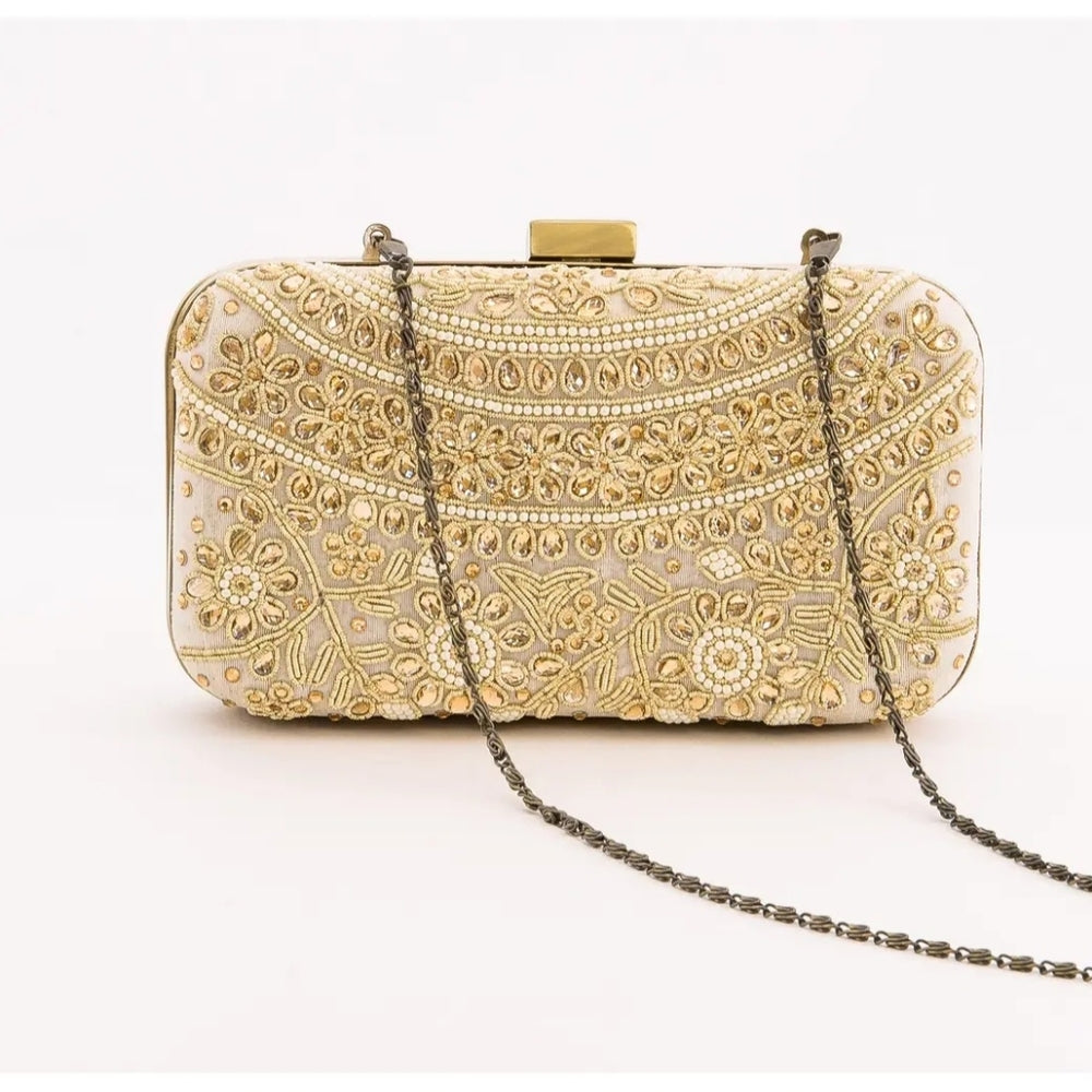 Elegant Gold Embroidered Clutch