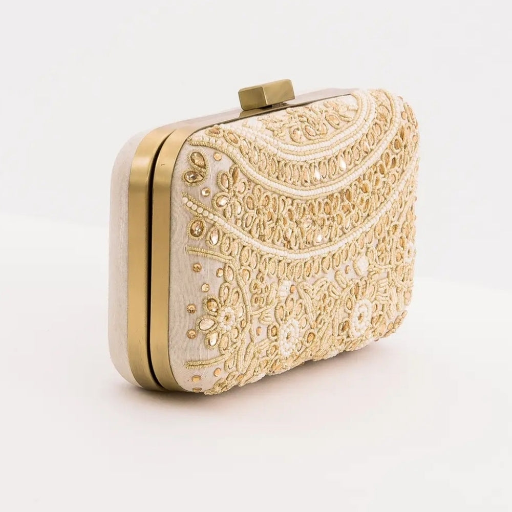 Elegant Gold Embroidered Clutch