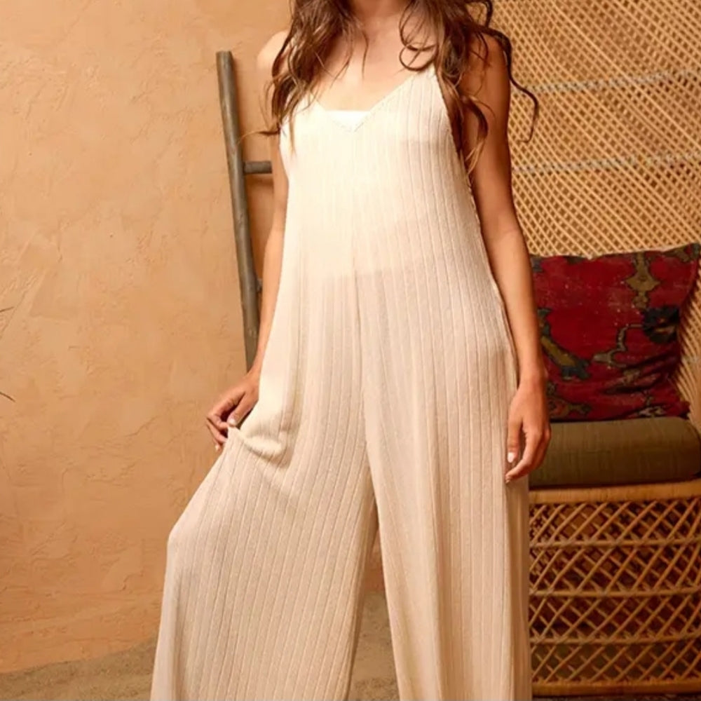 BUCKETLIST Cream Striped Jumpsuit