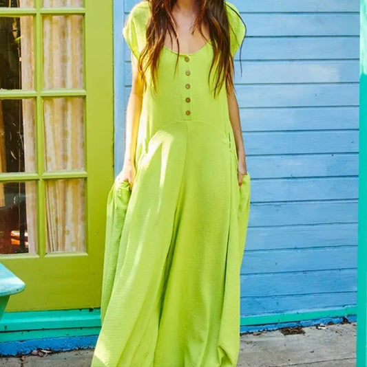 BUCKETLIST Lime Green Wide Leg Jumpsuit
