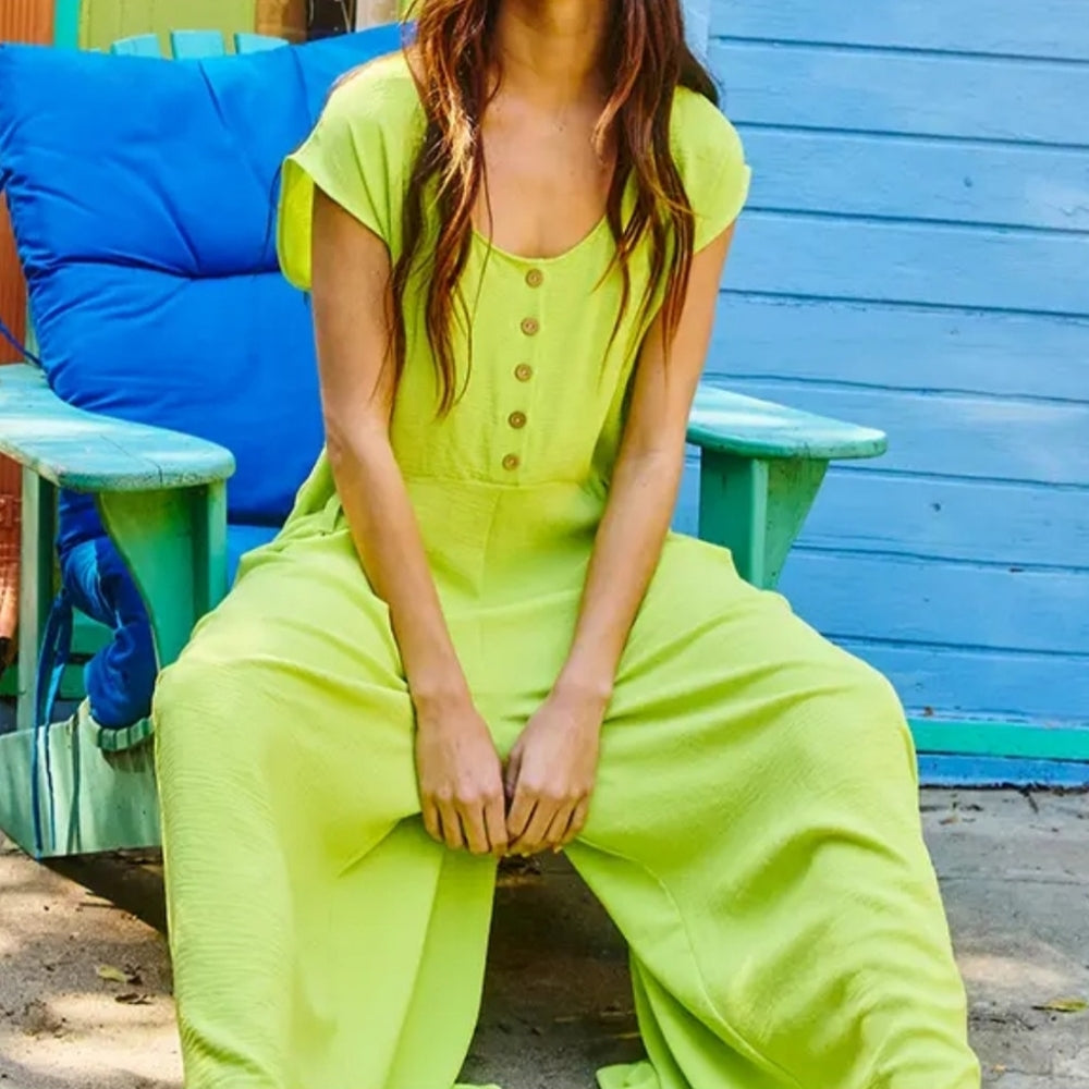 BUCKETLIST Lime Green Wide Leg Jumpsuit