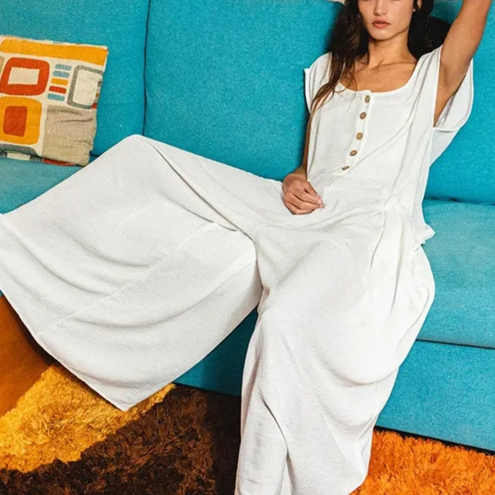 BUCKETLIST White Wide Leg Jumpsuit